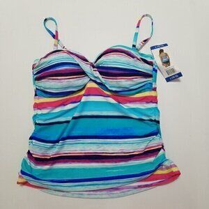 NWT 2Bamboo Tummy Control Convertible Straps Tankini Multicolor Size L (10-12)